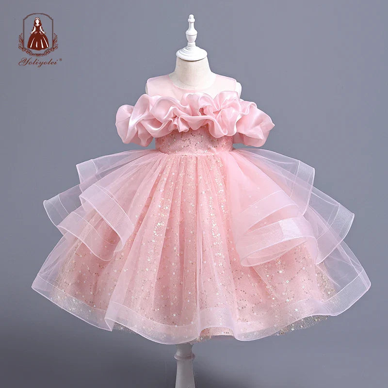 Birthday Princess Dress Elegant Flower Girl White Gown Kids Formal Evening Party Costume-Dollar Bargains Online Shopping Australia