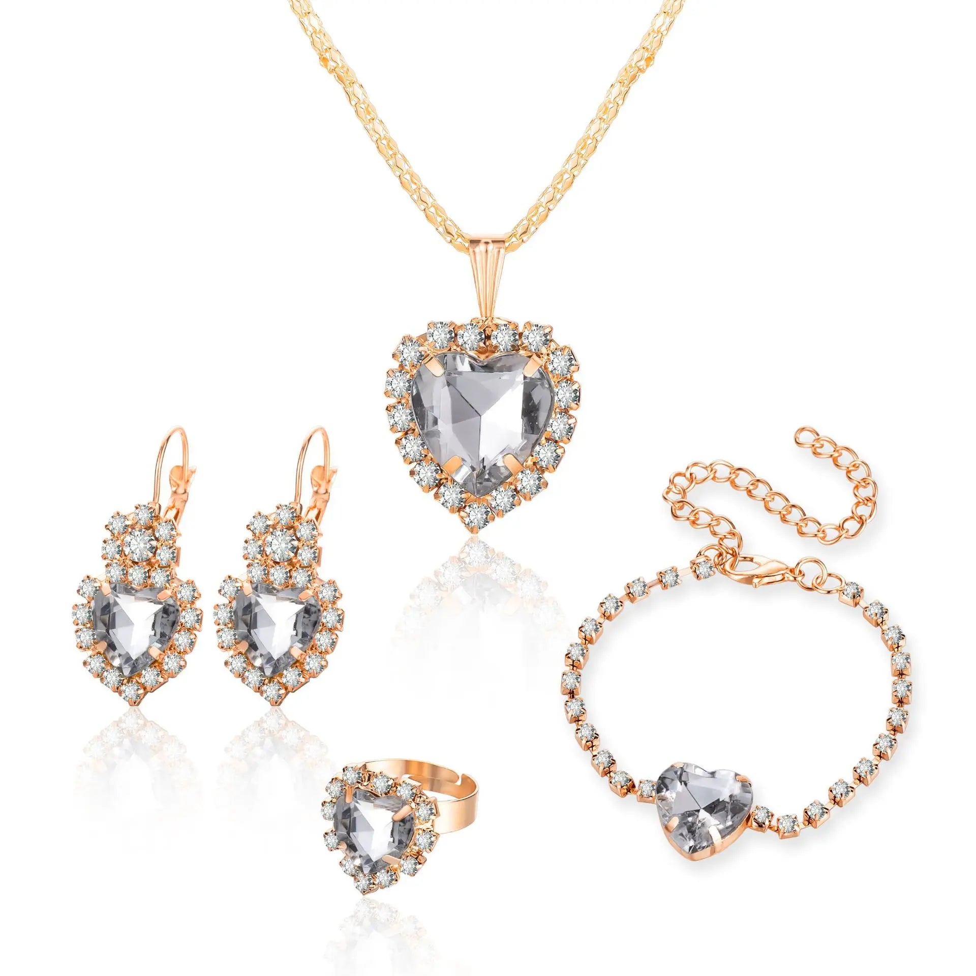 Crystal Ring Necklace Earrings Set Wedding Jewelry Sets For Brides Pendant Earrings For Girls Women African Jewelry Sets-Dollar Bargains Online Shopping Australia