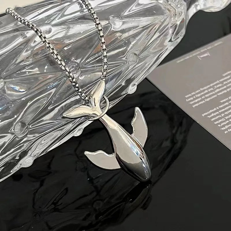 Fashion Trend Whale Stainless Steel Pendant Necklace for Men Exquisite Design Small Whale Cold Wind Long Sweater Chain-Dollar Bargains Online Shopping Australia