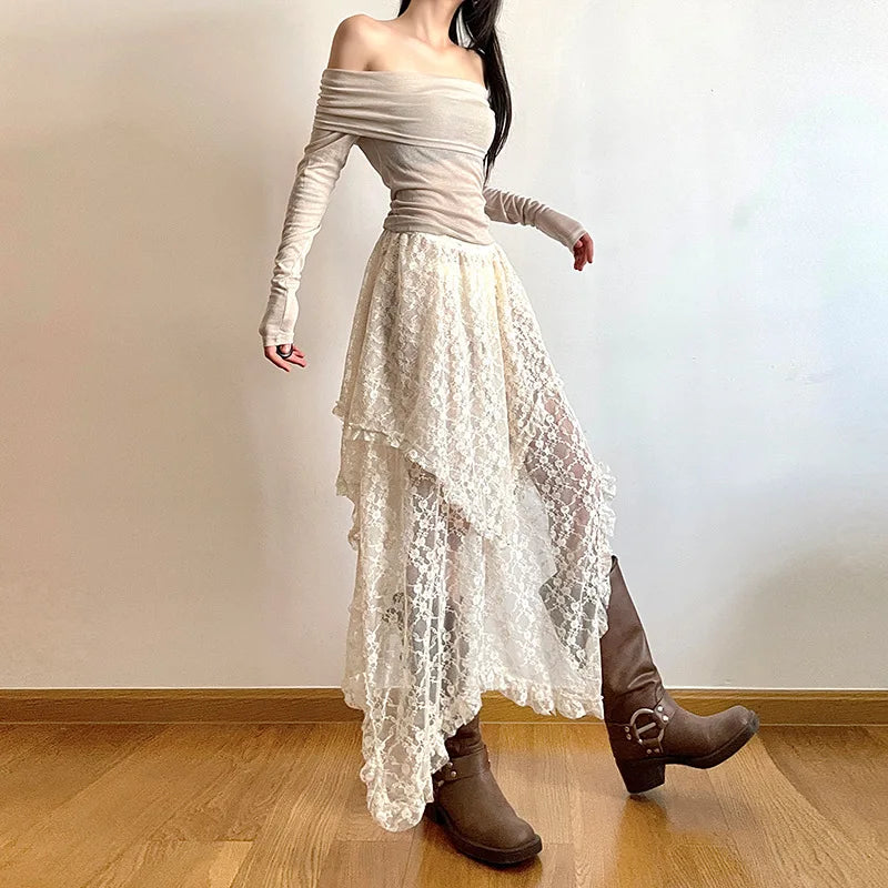 Bohemian Skirts Women Lace All-match Korean Style Hotsweet Streetwear Summer Casual Trendy Aesthetic College Asymmetrical Daily-Dollar Bargains Online Shopping Australia