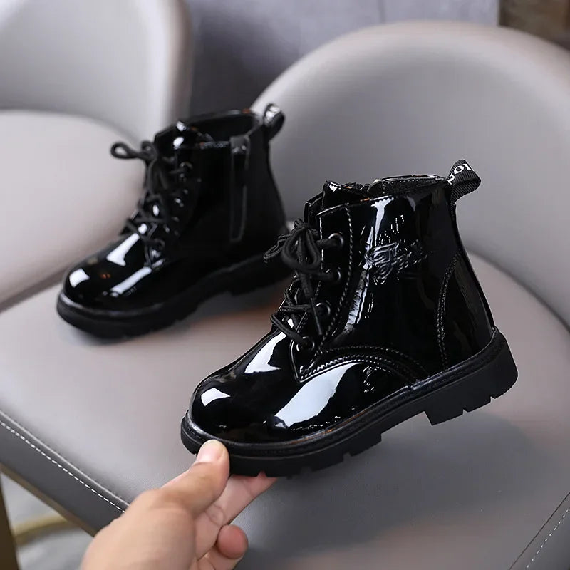 Boys Ankle Boots Children's Sneakers Girls' Shoes Fashion Lacquer Leather Short Boots Kids Shoes