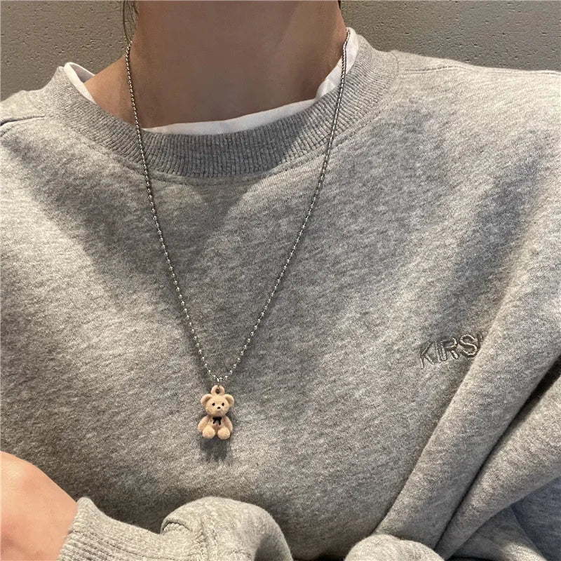 Trendy Flocking Bear Pendant Necklaces For Women Men Couple Lovers Popular Animal Pendant Necklace Fashion Jewelry Gifts