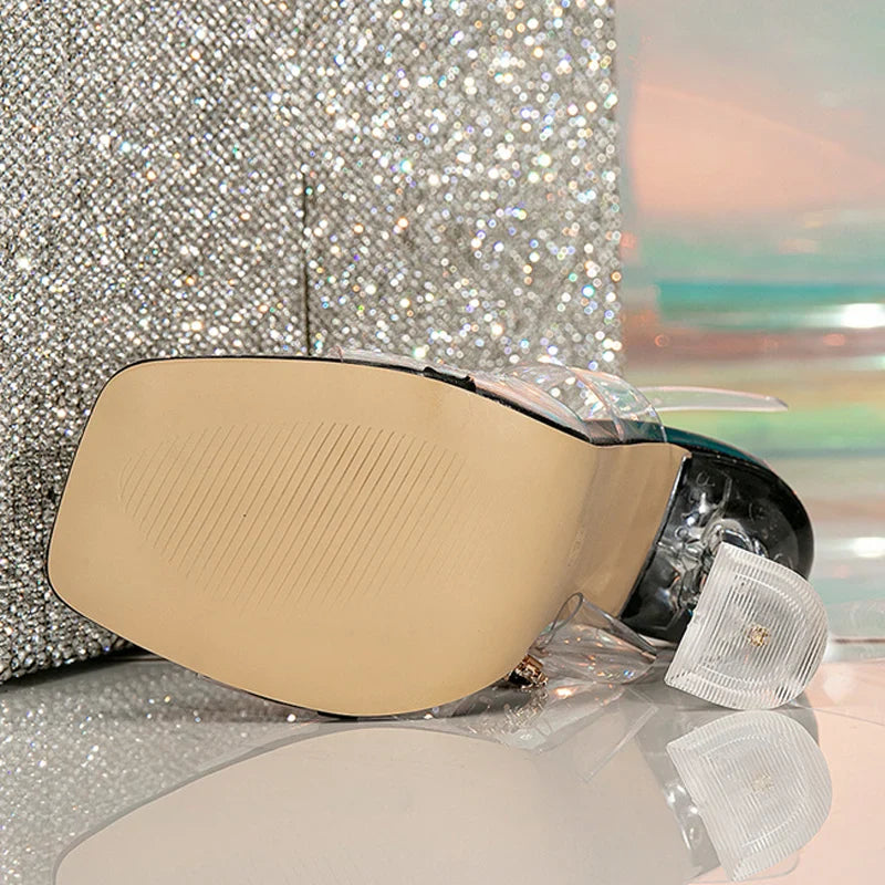 PVC Transparent Sandals Women Summer Sexy Square Toe Crystal Diamond Chain Party Clear Shoes Strange High Heels-Dollar Bargains Online Shopping Australia