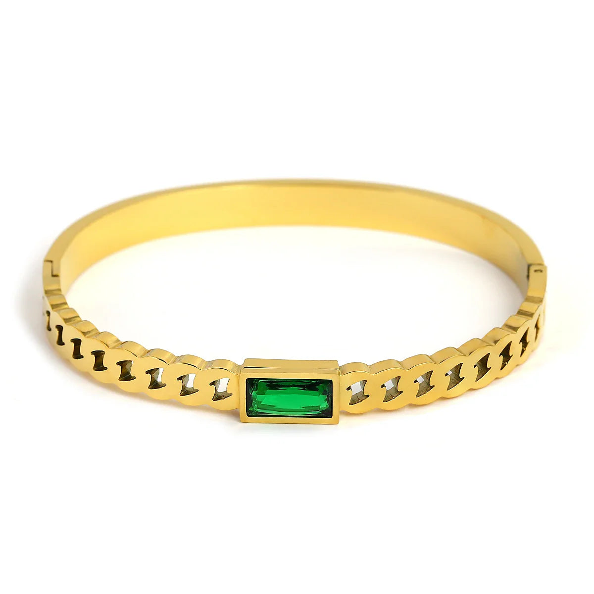 Chic Green Zircon Stainless Steel Bangle Bracelets for Women Charm Texture Simple Gold Color Accessories-Dollar Bargains Online Shopping Australia