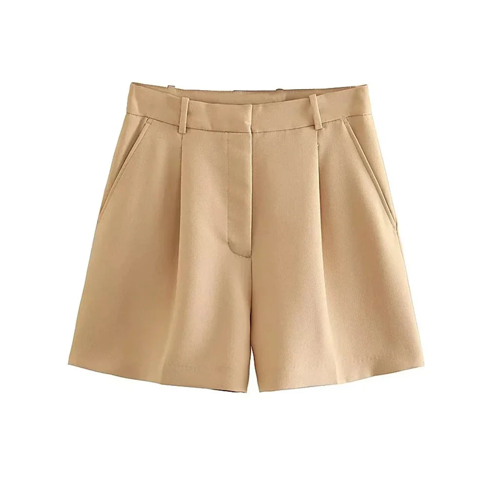 Women Side Pockets Front Darts Bermuda Shorts Vintage High Waist Zipper Fly Female Short Pants-Dollar Bargains Online Shopping Australia