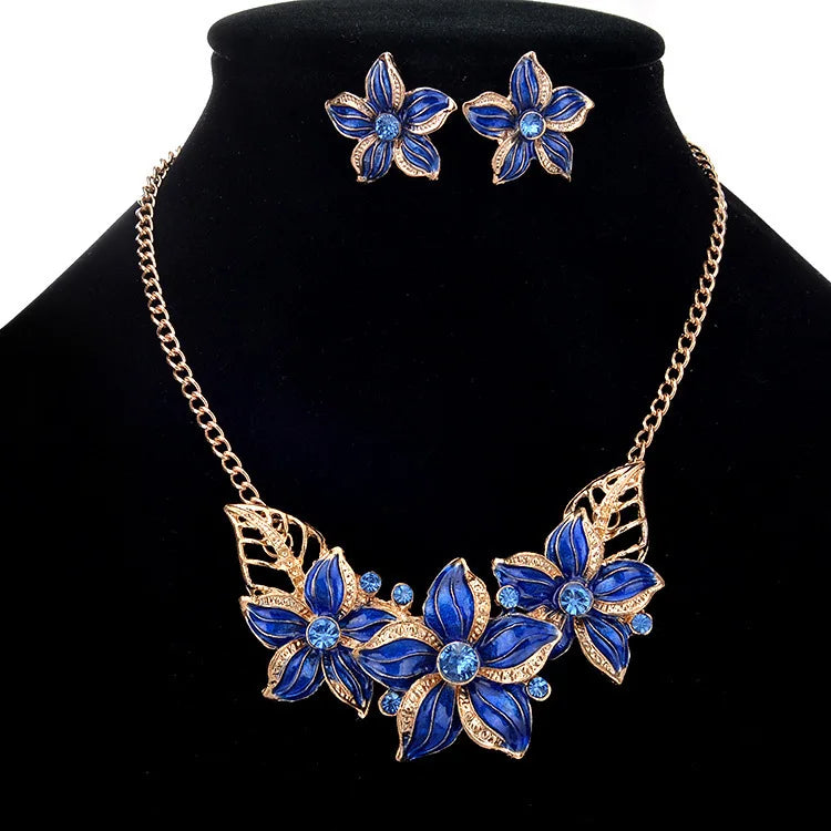 2Pcs/set Rhinestone Flower Necklace Earrings Set Luxury Morrocan Jewelry Set Accessories Valentine's Party Beach Jewelry Bijoux-Dollar Bargains Online Shopping Australia