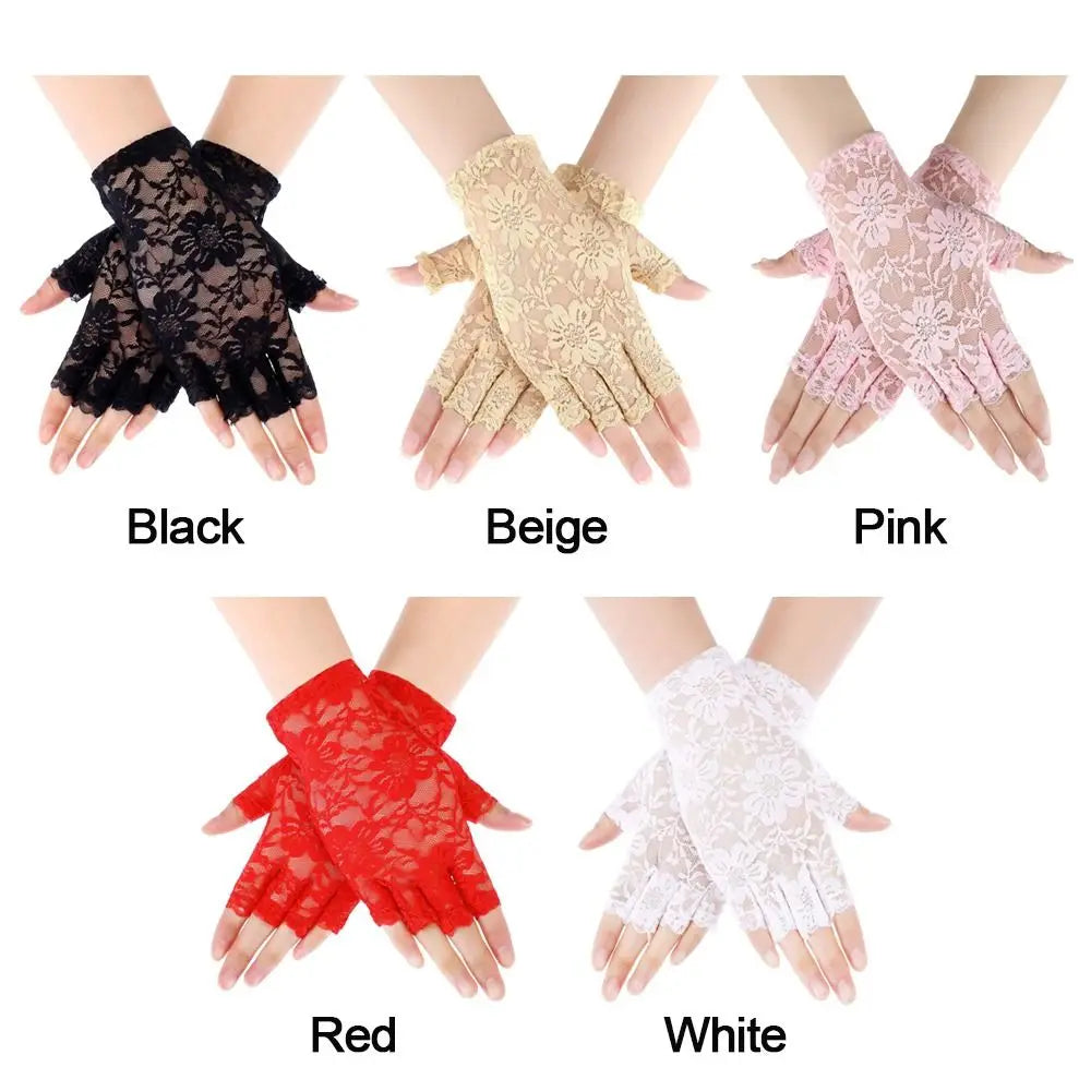 Women Sexy Dressy Lace Gloves Sunscreen Short Gloves Fingerless Lace Driving Gloves Summer Mittens Wedding Accessories