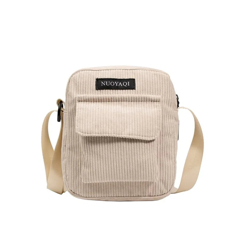 Women Corduroy Shoulder Bags Striped Cloth Fabric Handbags Casual Zip Tote Canvas Crossbody Bag Cute Shopping Bag for Ladies-Dollar Bargains Online Shopping Australia