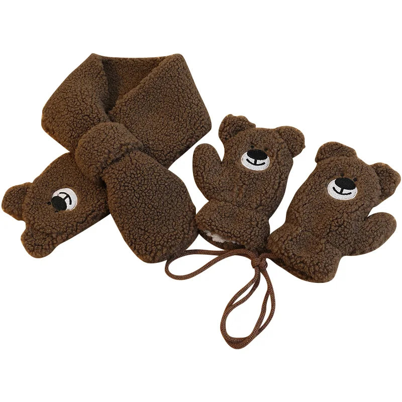 2Pcs Winter Baby Scarf Gloves Set Lamb Wool Thick Kids Scarves Mittens Suit for Girl Boy Cartoon Bear Bunny Children Neck Warmer-Dollar Bargains Online Shopping Australia