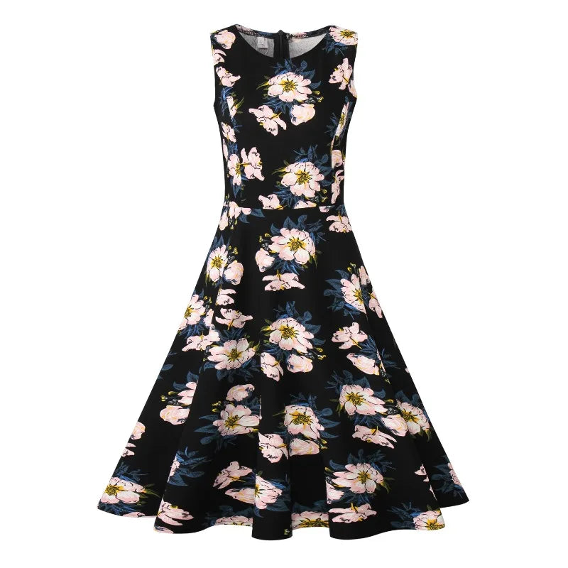 Women long Dress clothing Floral robe Retro Swing Casual Vintage Dresses