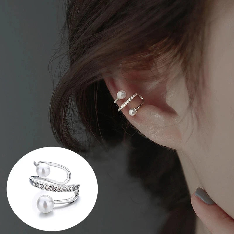 925 Stamp Silver Zirconia Pearl Clip On Earrings for Women Geometric Ear Cuff Girl Jewelry