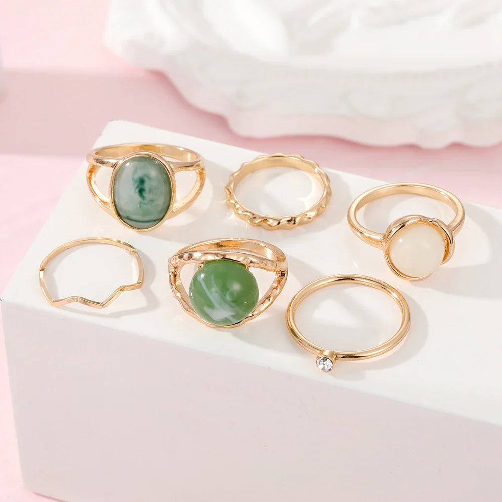 Elegant Emerald White Rings Set for Women Vintage Crystal Geometric Finger Ring Fashion Jewelry-Dollar Bargains Online Shopping Australia