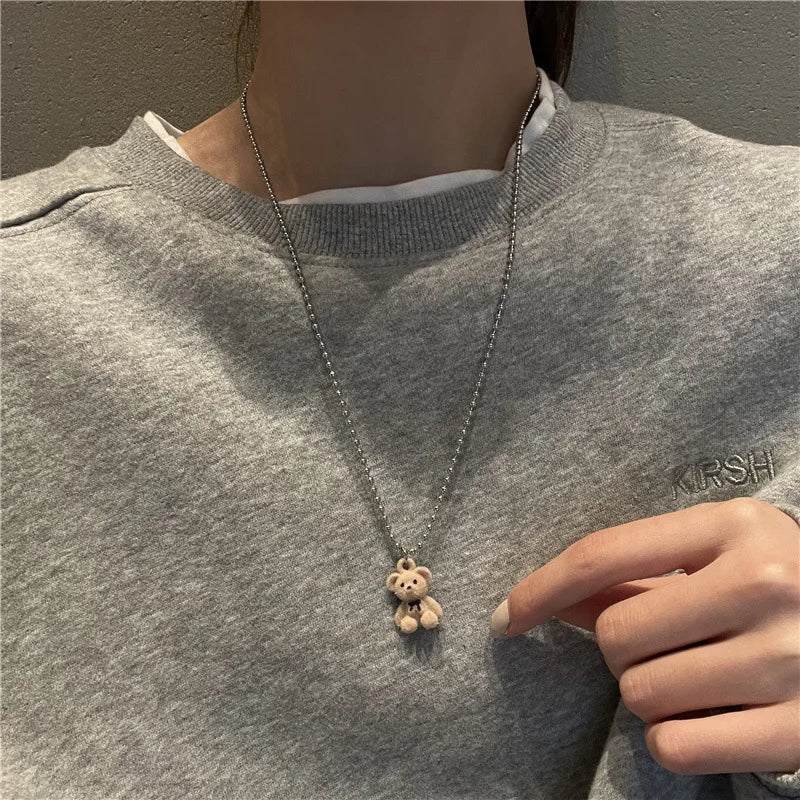Trendy Flocking Bear Pendant Necklaces For Women Men Couple Lovers Popular Animal Pendant Necklace Fashion Jewelry Gifts