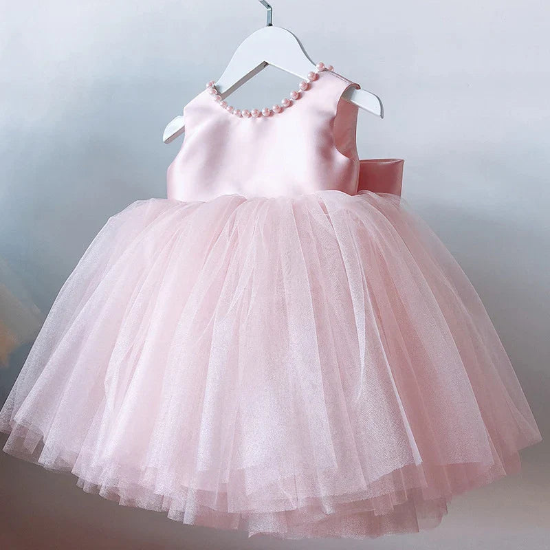 Toddler Baby Girls Dress Bow Baptism Dress for Girls Birthday Party Wedding Beading Dress Formal Tutu Fluffy Gown-Dollar Bargains Online Shopping Australia