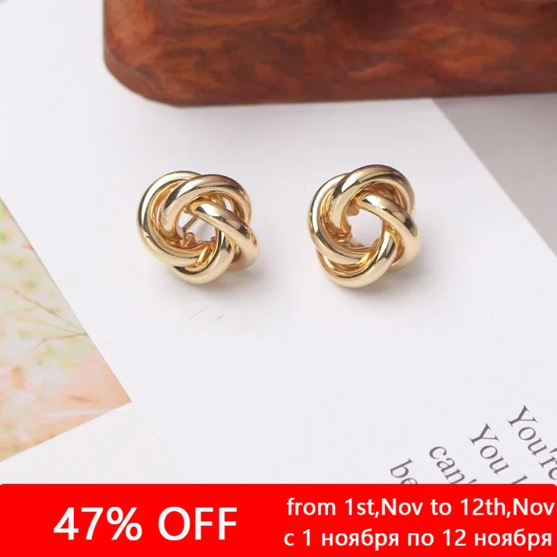 Tiny Metal Stud Earrings for Women Gold Color Twist Round Earrings Small Unusual Earrings-Dollar Bargains Online Shopping Australia