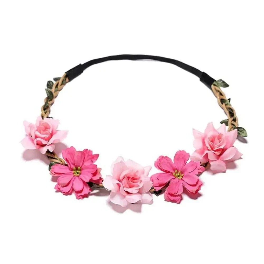 Pink Flowers Crown Festival Headpiece Women Hair Accessories Headdress Girl Baby Crown Floral Garland Wedding Floral Headwear-Dollar Bargains Online Shopping Australia