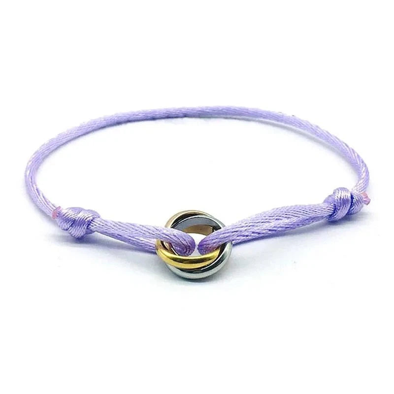 Three Ring Interlock Love Friendship Adjustable Rope Braided Bracelet