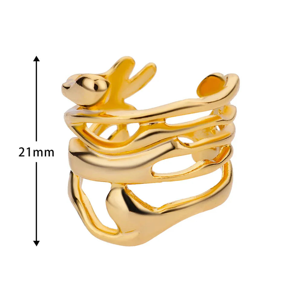 Stainless Steel Rings For Women Men Gold Color Hollow Wide Open Ring Female Male Engagement Wedding Party Finger