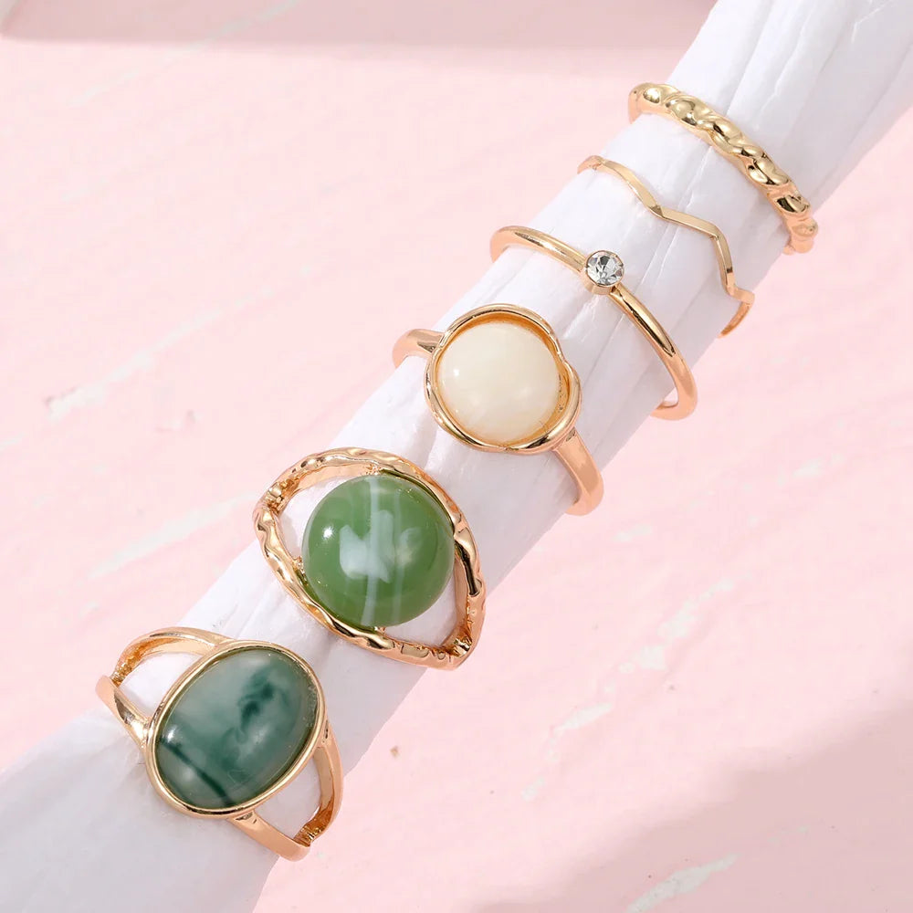 Elegant Emerald White Rings Set for Women Vintage Crystal Geometric Finger Ring Fashion Jewelry-Dollar Bargains Online Shopping Australia