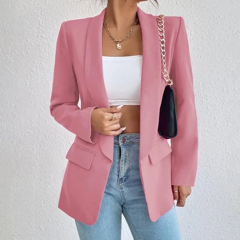 Women Elegant Casual Solid Blazer Vintage Formal Business Chic Suit Jackets Female Outerwear Long Sleeve Open Stitch Slim Coats-Dollar Bargains Online Shopping Australia