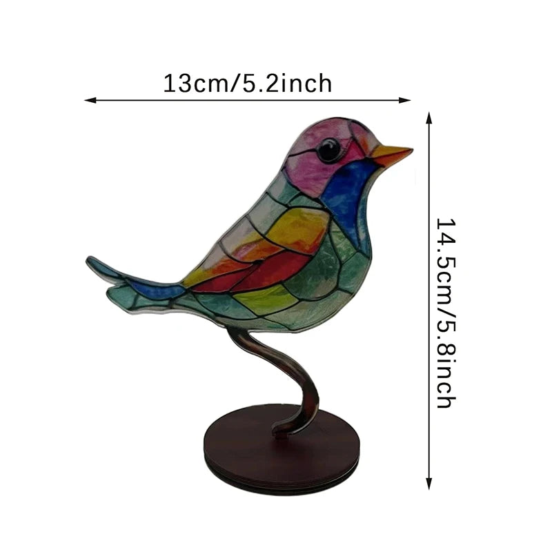 Stained Acrylic Birds on Branch Desktop Ornaments, Double Sided Multicolor Style Craft Statue Ornaments