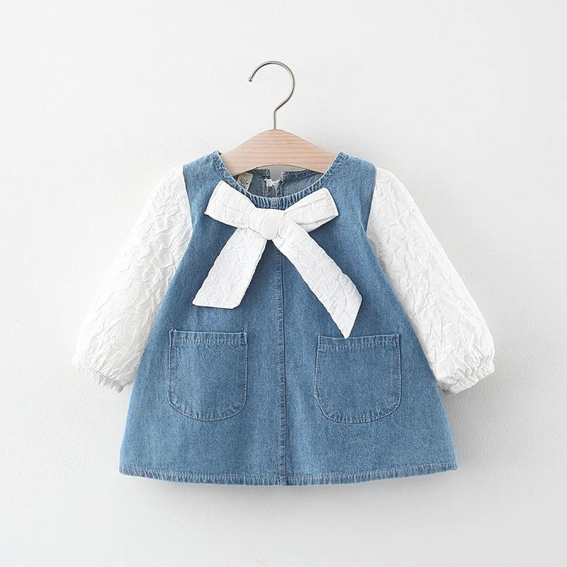 Newborn baby Girls Spring fall clothes Outfits Bow Denim Dress costume for toddler baby Girl cloth 1 year Birthday Dresses dress-Dollar Bargains Online Shopping Australia