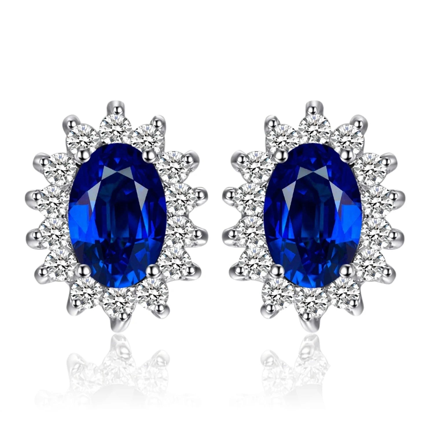 Created Blue Sapphire Ruby 925 Sterling Silver Stud Earrings Natural Amethyst Garnet Peridot Topaz Princess Diana