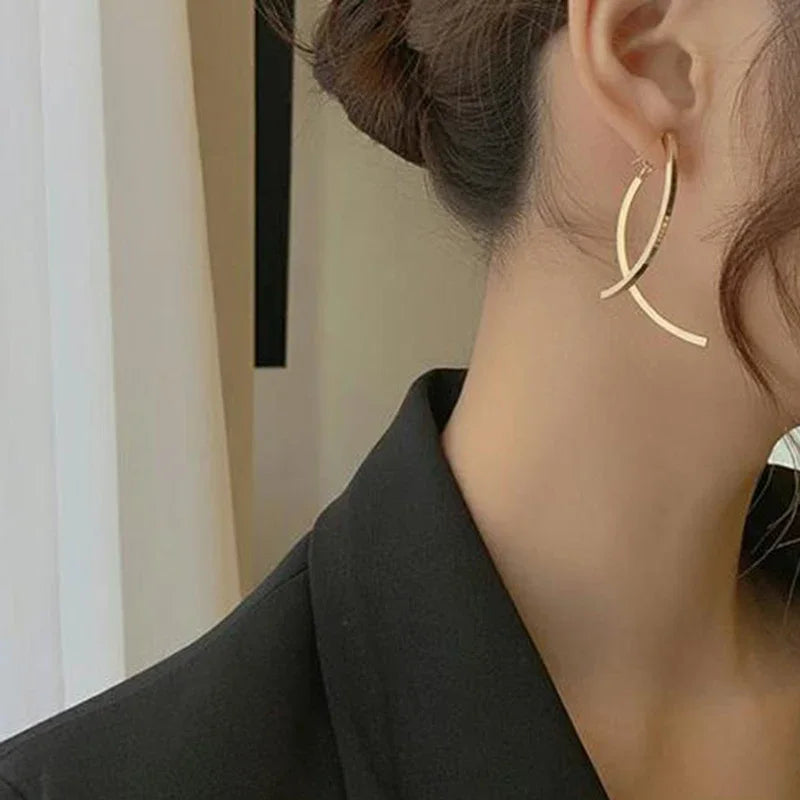 Cross Arc Long Drop Earrings for Women Fashion Simple Hanging Dangling Earrings Jewelry Female Christmas Gift-Dollar Bargains Online Shopping Australia
