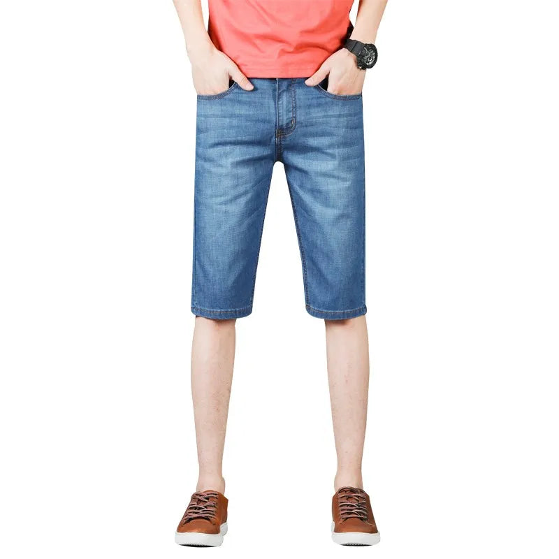 Denim Short Jeans For Men Thin Casual Fashion Summer Pants Elastic Straight Daily Fashion Trousers