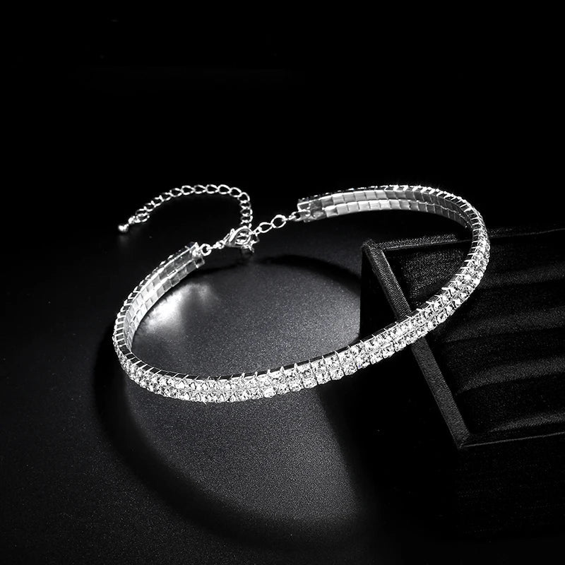 Sparkling Silver Color Crystal Collar Chain Choker Necklace Bridal Women Wedding Party Diamante Rhinestone Choker Jewelry Gifts-Dollar Bargains Online Shopping Australia