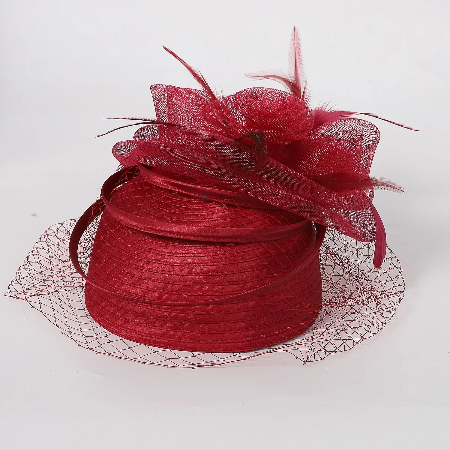 Wedding Church Red Hats Fascinators For Woman With Feather Veil Cocktail Party Headdress Lady Elegant Kentucky Derby Cap-Dollar Bargains Online Shopping Australia