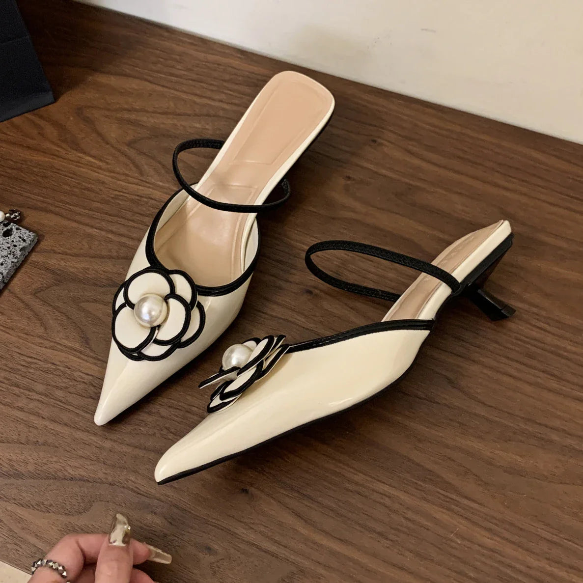 Flower Pointed Toe High Heels Women Luxury Designer Sandals Female Summer Elegant Fashion Pumps Woman Flower Mule Slippers Women-Dollar Bargains Online Shopping Australia