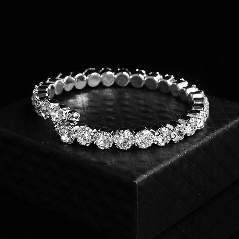 Luxury Round Crystal Jewelry Set for Women Charm Silver Color Bracelet Stud Earring Zircon Chain Necklace Wedding Party Jewelry