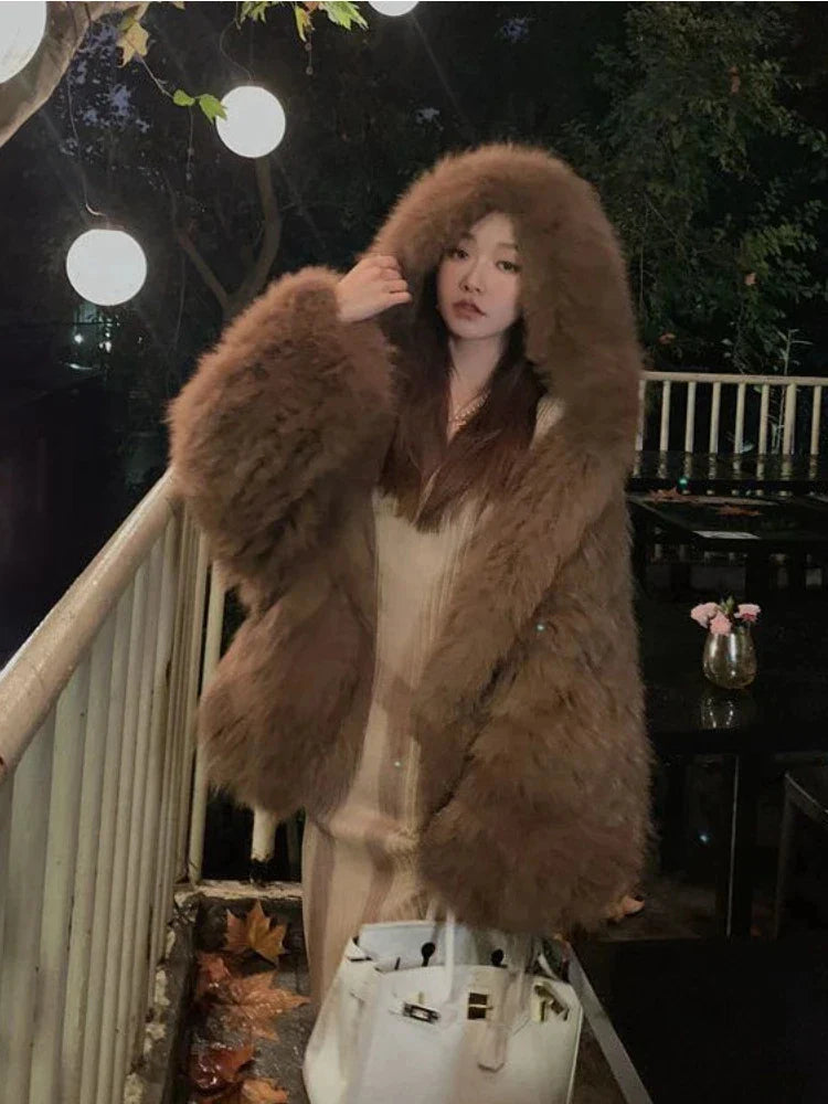 Winter Jackets Faux Fur Coat Women Korean Coat Hooded Fur Jacket-Dollar Bargains Online Shopping Australia