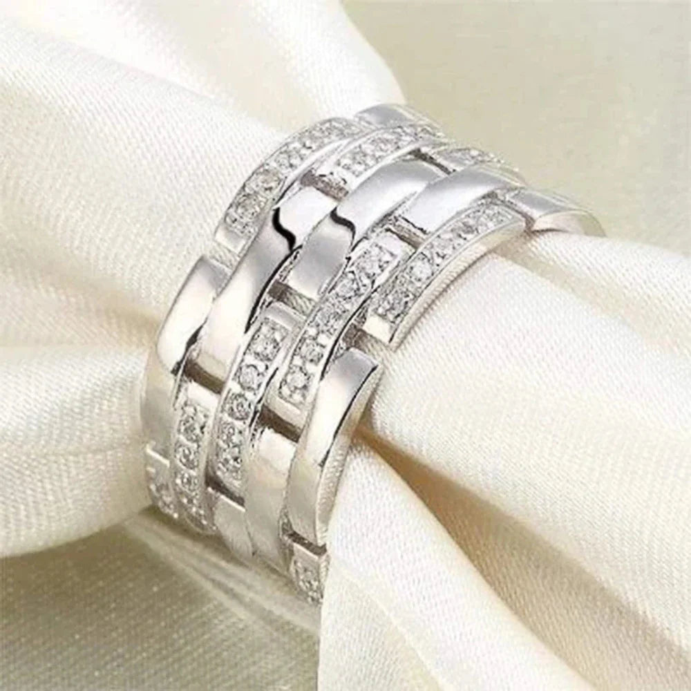 Wide Promise Rings for Women Pull Paved CZ Sparkling Wedding Bands Rings Silver Color/Gold Color-Dollar Bargains Online Shopping Australia