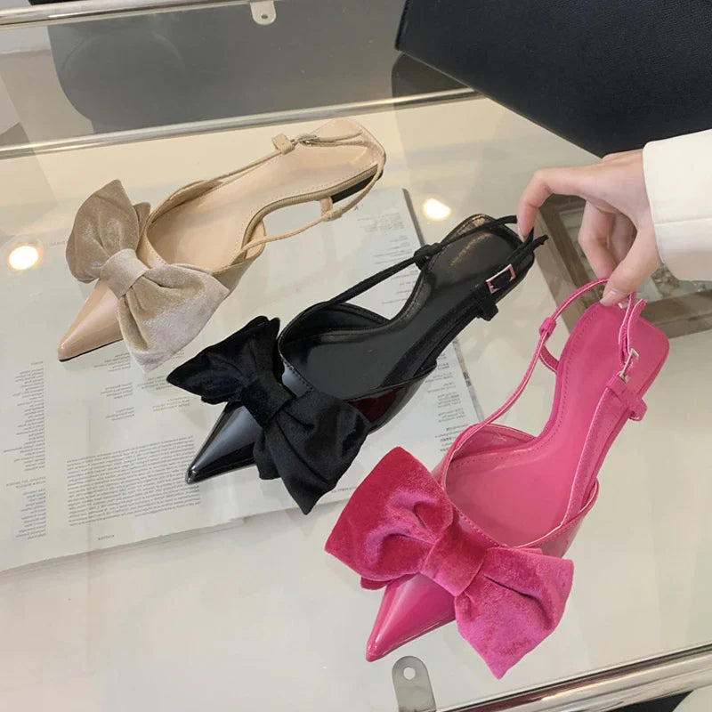 Design Big Butterfly Knot Women Flat Mules Sandals Cozy Patent Leather Pointed Toe Back Strap Shoes-Dollar Bargains Online Shopping Australia