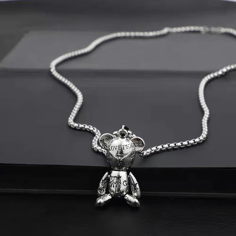 Fashion Cute Hip Hop Bear Pendant Necklace for Men & Women Punk Wind Titanium Steel Sweater Chain Jewelry Set Lovers Gift-Dollar Bargains Online Shopping Australia