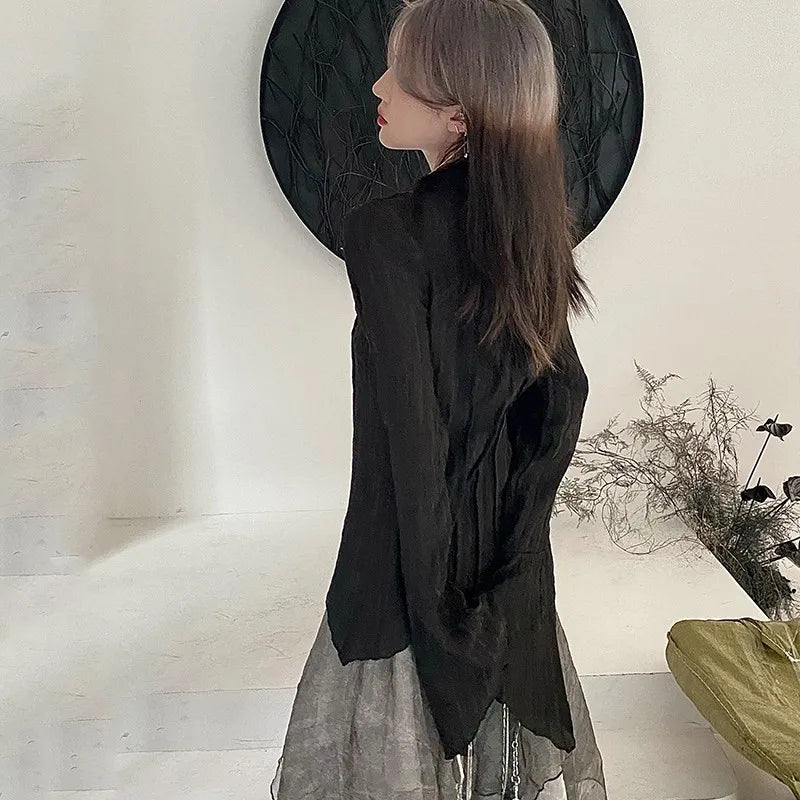 Gothic Black Shirt Yamamoto Style Dark Aesthetic Blouse Women Irregular Designer Clothes Emo Alt Clothes Grunge Tops Y2k-Dollar Bargains Online Shopping Australia
