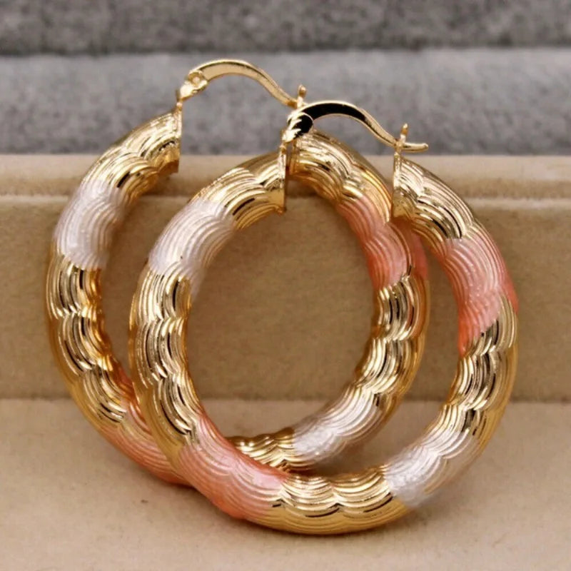 Fashion Round Gold Plated Copper Hoop Earrings for Women 2023 New Vintage Jewelry Wedding Anniversary Party Gifts Acessories-Dollar Bargains Online Shopping Australia