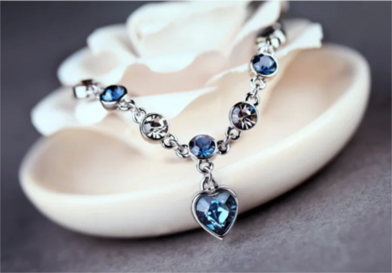 Luxury Ocean Heart Blue Crystal Bracelet for Women Blue Cubic Zirconia Love Charm Bangles Anniversary Valentines Day GiftJewelry-Dollar Bargains Online Shopping Australia