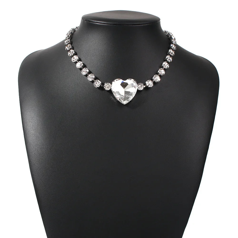 Romantic Crystal Heart Choker Necklace For Women Elegant Party Wedding Statement Necklace Fashion Jewelry Girls-Dollar Bargains Online Shopping Australia