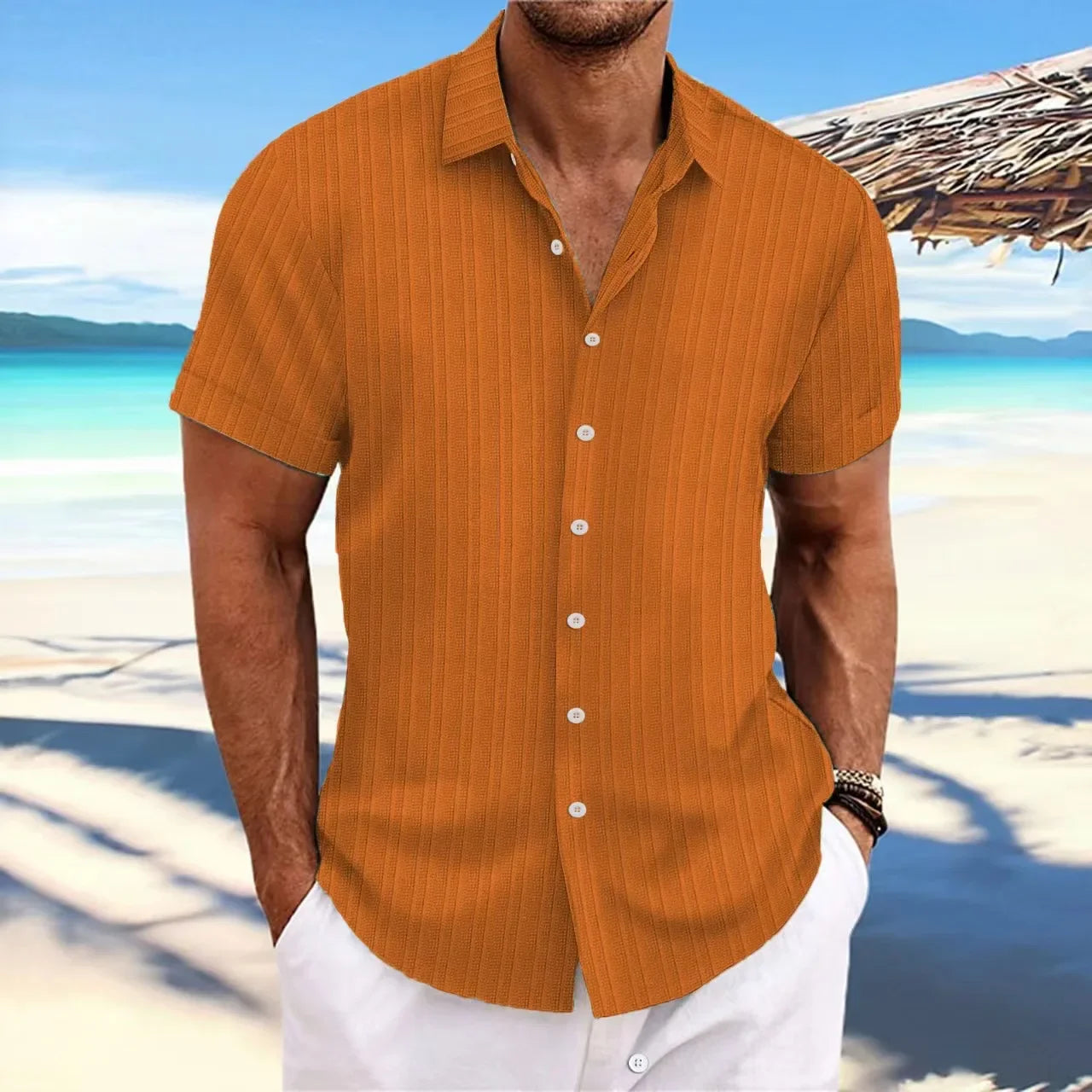 men's striped jacquard casual fashion comfortable loose short sleeve Hawaiian shirt-Dollar Bargains Online Shopping Australia