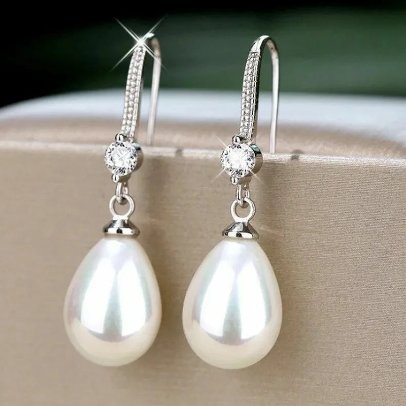 Women's Water Drop Imitation Pearl Earrings Round Oval Wedding Jewelry Birthday Gifts