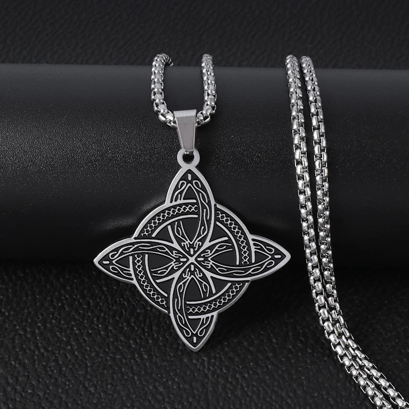 Witch Knot Necklace Stainless Steel Magic Knot Pagan Witchcraft Symbols Pendant Celtic Knot Necklace Jewelry Gifts for Women-Dollar Bargains Online Shopping Australia
