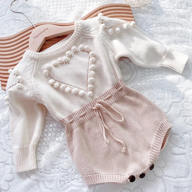 Heart Jumpsuit Infant Baby Girl Knitted Clothes Love Romper Bodysuit Outfit Autumn Cotton Knitted Sweater Bodysuit-Dollar Bargains Online Shopping Australia