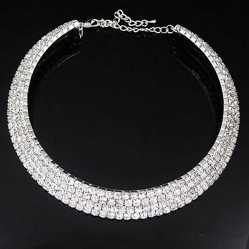 Sparkling Silver Color Crystal Collar Chain Choker Necklace Bridal Women Wedding Party Diamante Rhinestone Choker Jewelry Gifts-Dollar Bargains Online Shopping Australia