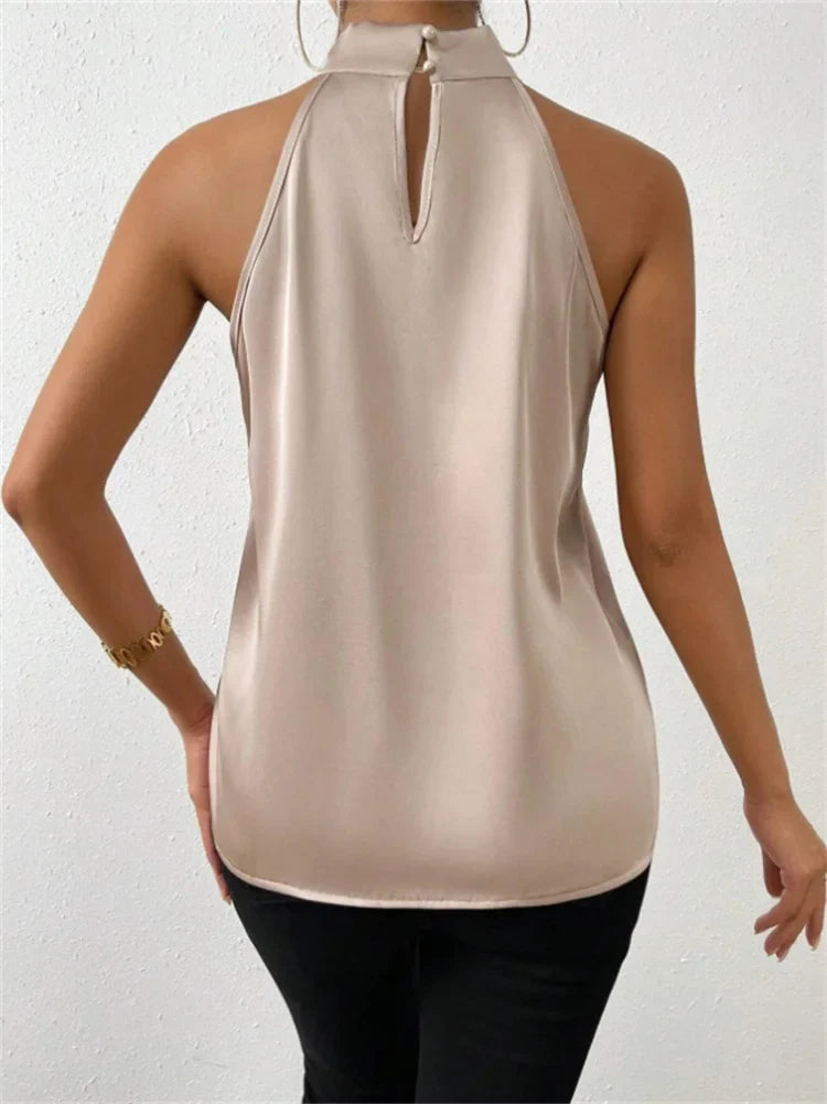 Women Summer Style Blouses Shirts Lady Casual Sleeveless Stand Collar Elegant Blouse Tops