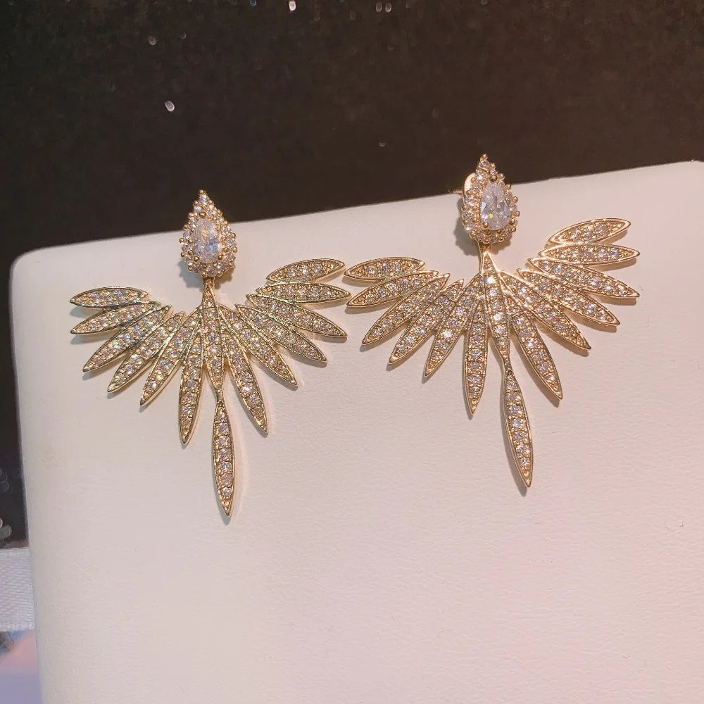 Fashion Luxury Feather Crystal Wing Symmetrical Stud Earrings Exquisite Silver Color Party Jewelry Accessories for Women-Dollar Bargains Online Shopping Australia