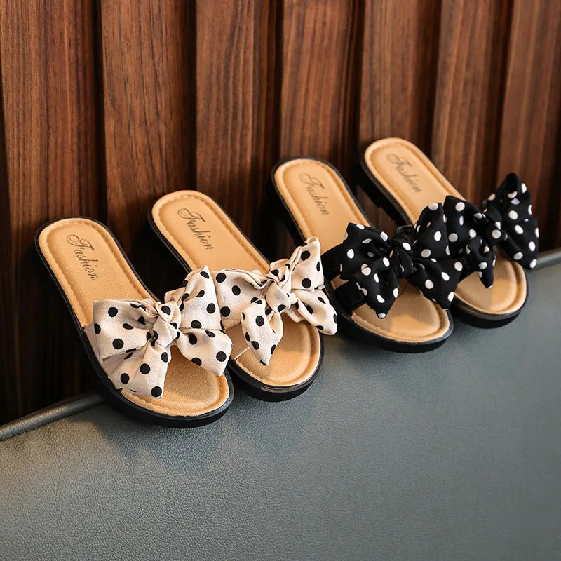 Bow Flats Open Toe Slide Sandals Non-slip Flip Flops Children Home Slippers Kids Girls Summer Cute Beach Slippers Shoe