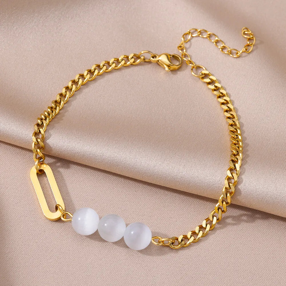 Anklets for Women Summer Beach Accessories Stainless Steel Imitation Pearl Chain Anklet Gold Color Leg Bracelets Bodychain Gifts-Dollar Bargains Online Shopping Australia